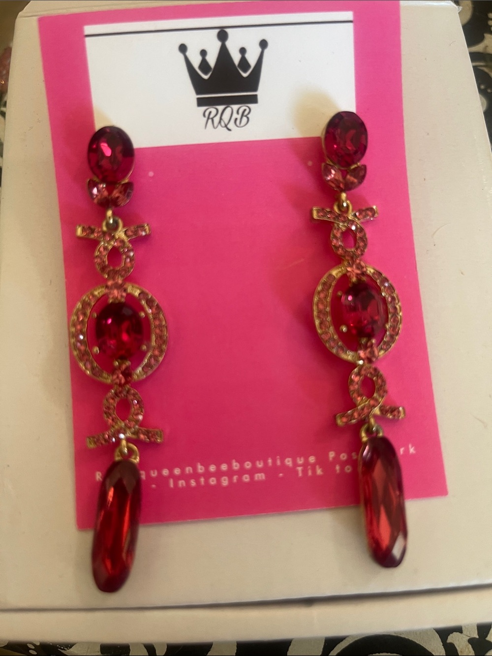 Red Crystal Drop Gold-Tone Dangle Earrings